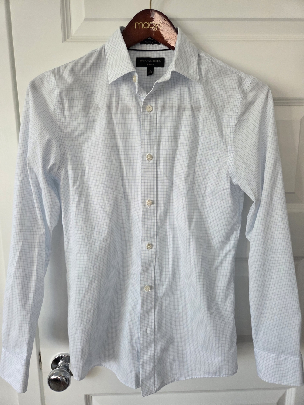 Banana Republic Light Blue Micro-Check Men's Dress Shirt Size Small